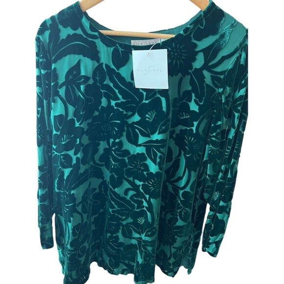 Silk Lore Beth Terrell Top Womens 1X Burnout Velvet Tunic Blouse Dark Romantic - Picture 1 of 8